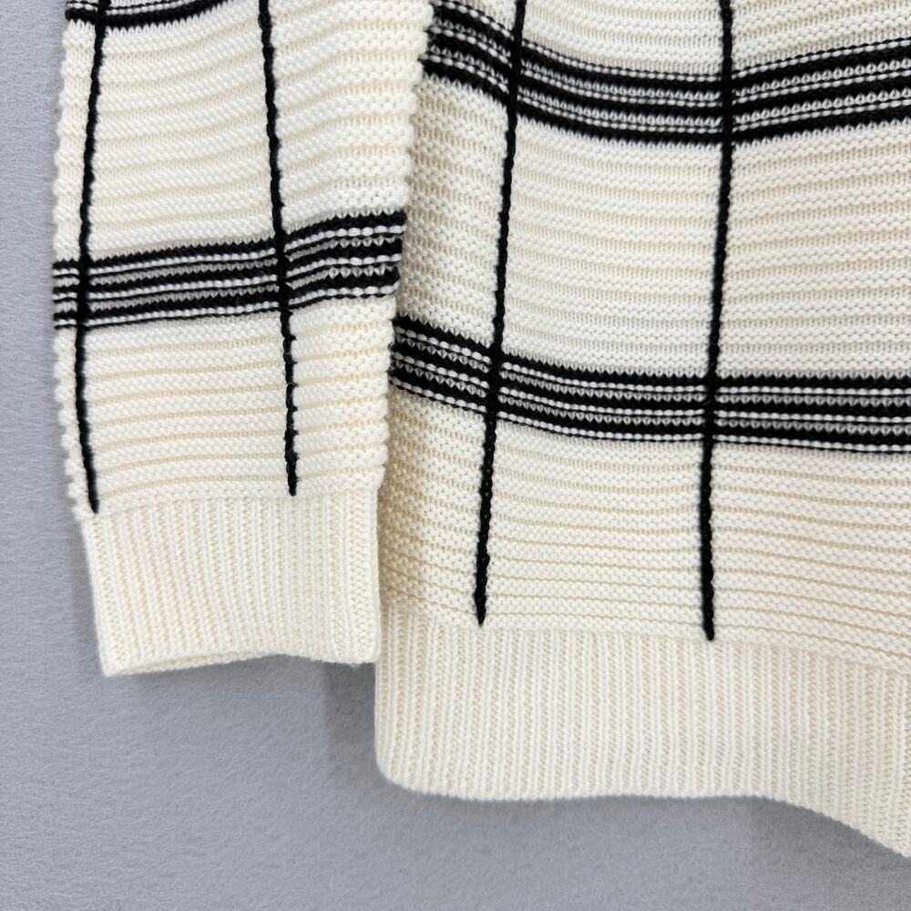 Calvin Klein Cream Black Check Plaid Pullover Relaxed Classic Everyday Sweater - Picture 9 of 12